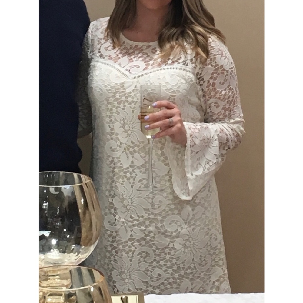 White Lace Bell Sleeve Dress